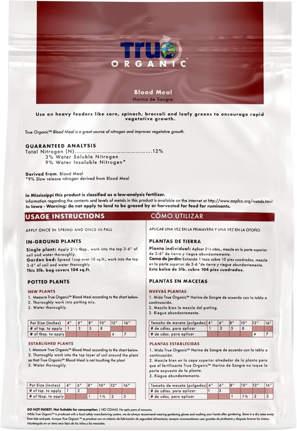 True Organic Blood Meal Fertilizer OMRI Listed Fast-Release Powder 3 lbs