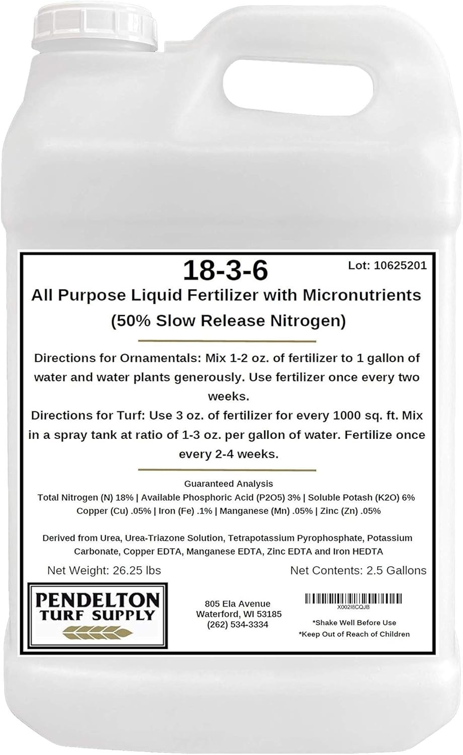 2.5 Gallon 18-3-6 Liquid Fertilizer: Slow-Release Nitrogen & Micronutrient Boost