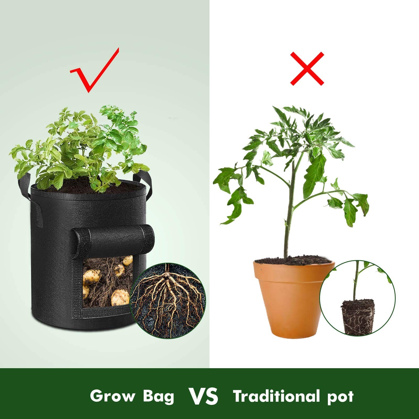 Potato Grow Bags 5-Pack 10 Gallon Garden Planting Reinforced Handles