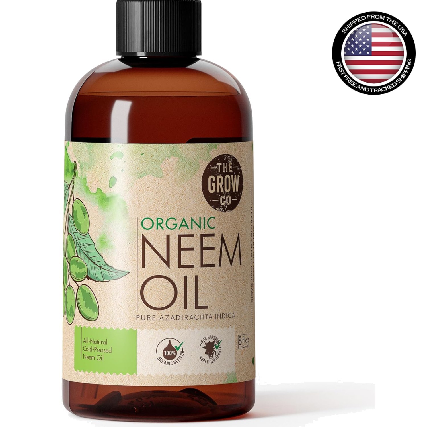 100% Pure Cold Pressed Neem Oil – 8 oz Organic Leaf Shine for Indoor & Outdoor
