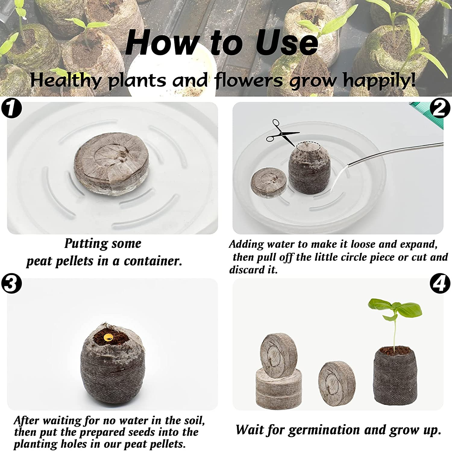 100 Pcs 30Mm Peat Pellets Seed Starter Soil Pods Plugs for Vegetable Seedling, C