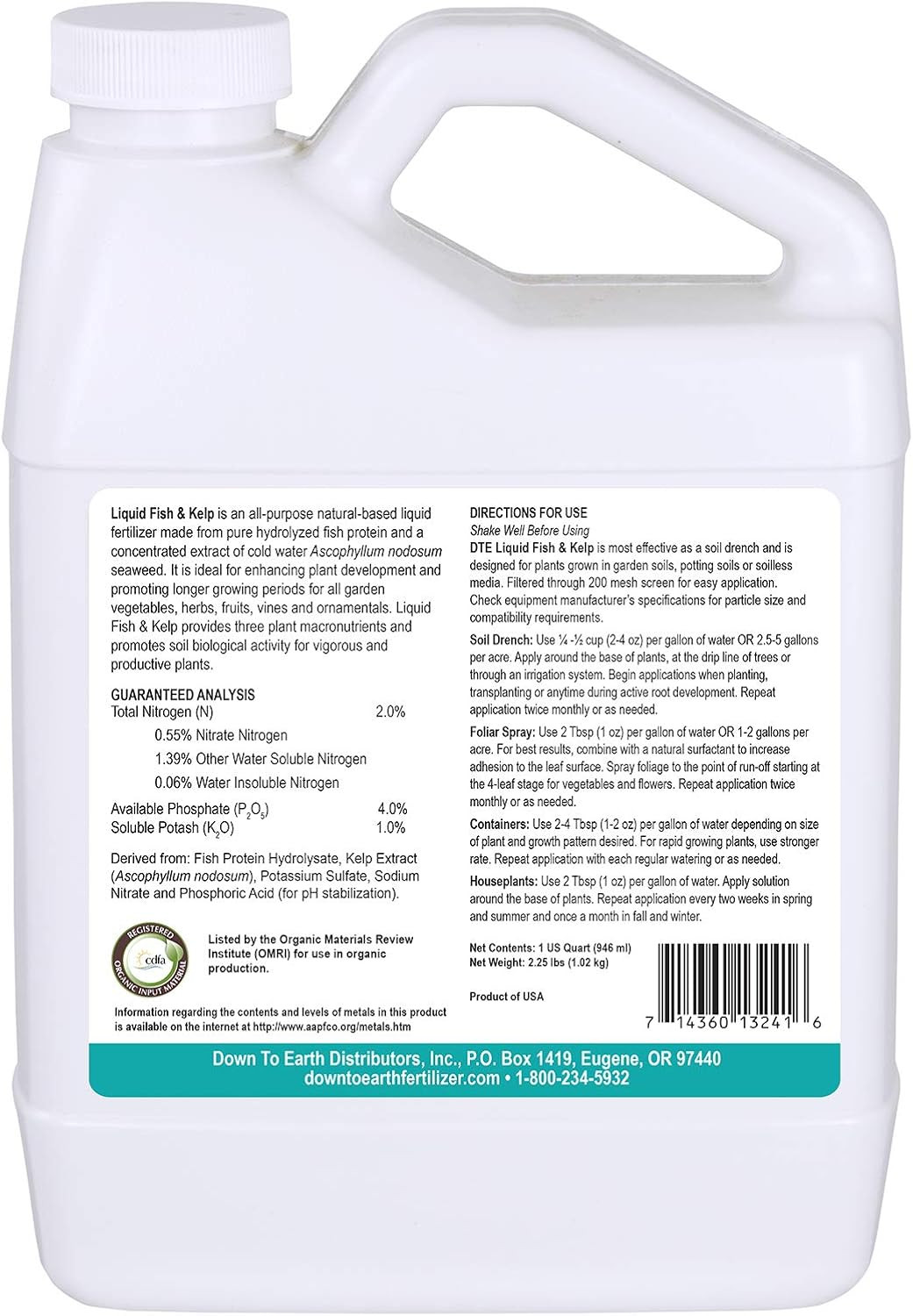 Organic Liquid Fish & Kelp Concentrate – Plant Food for Vegetable Gardens and Fl