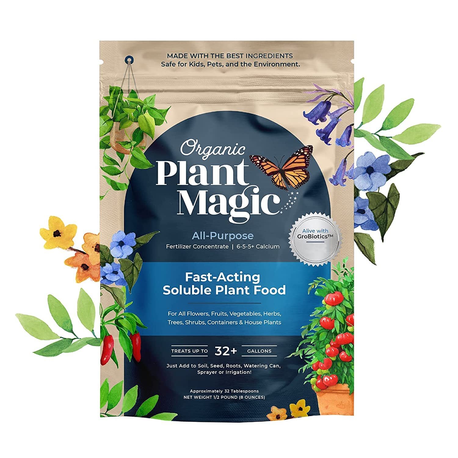 Organic Plant Food Fertilizer Concentrate for Indoor & Outdoor Plants – 1/2 lb