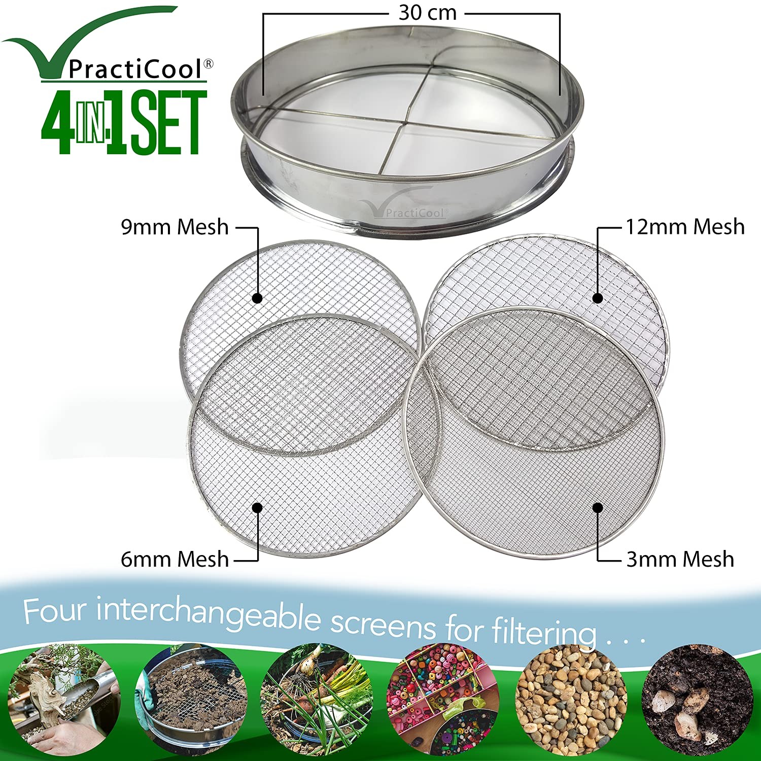 Practicool Garden Potting Mix Sieve – Stainless Steel Riddle – Soil sifting…