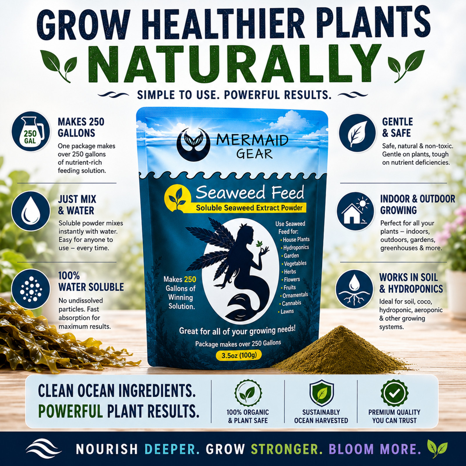 Seaweed Fertilizer 100% Organic Kelp Hydroponic Soil Garden Lawn Flowers Plants