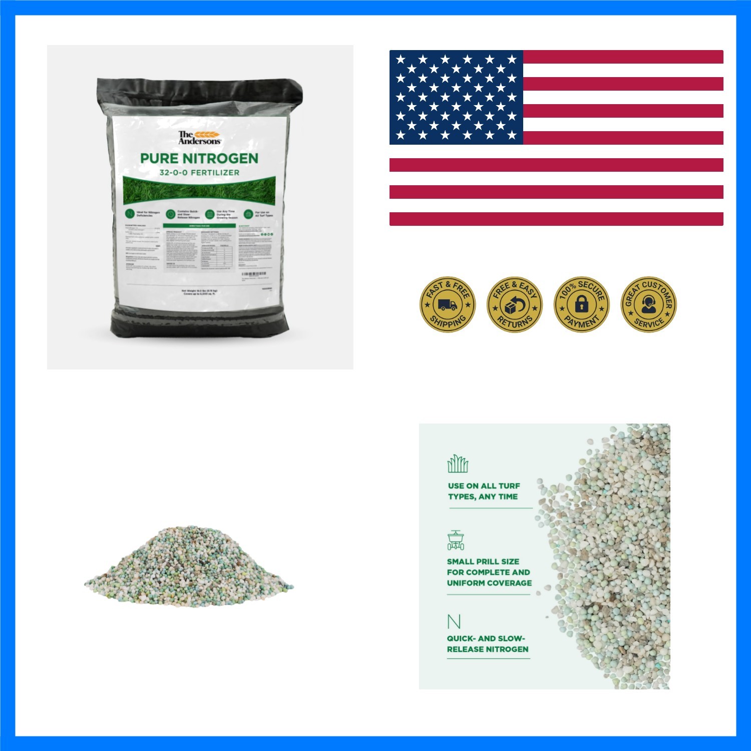 Professional Pure Nitrogen 32-0-0 Fertilizer – 18lbs Covers 6,000 sqft.