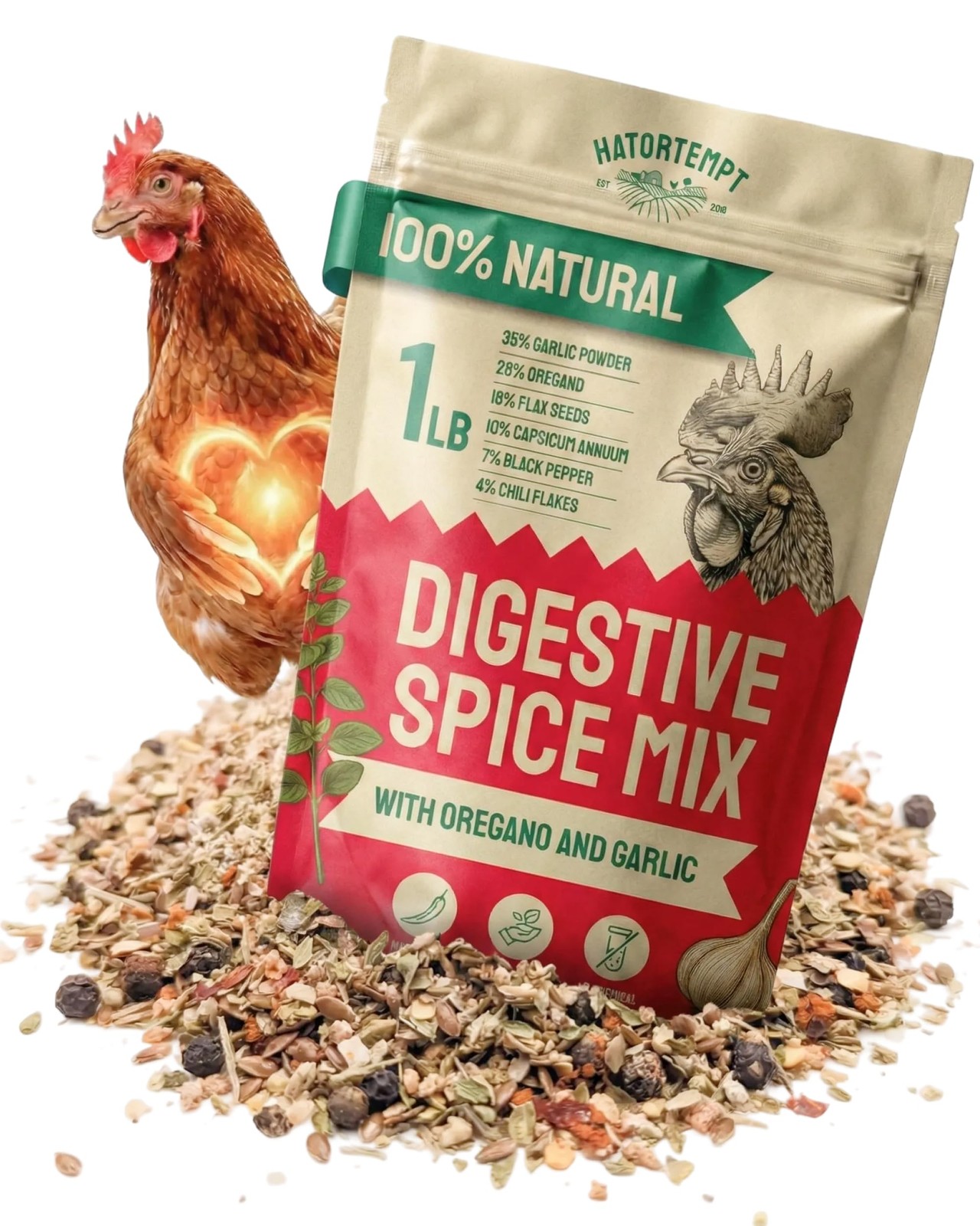 1lb Herb and Chili Mix for Chickens, Garlic and Oregano Focused