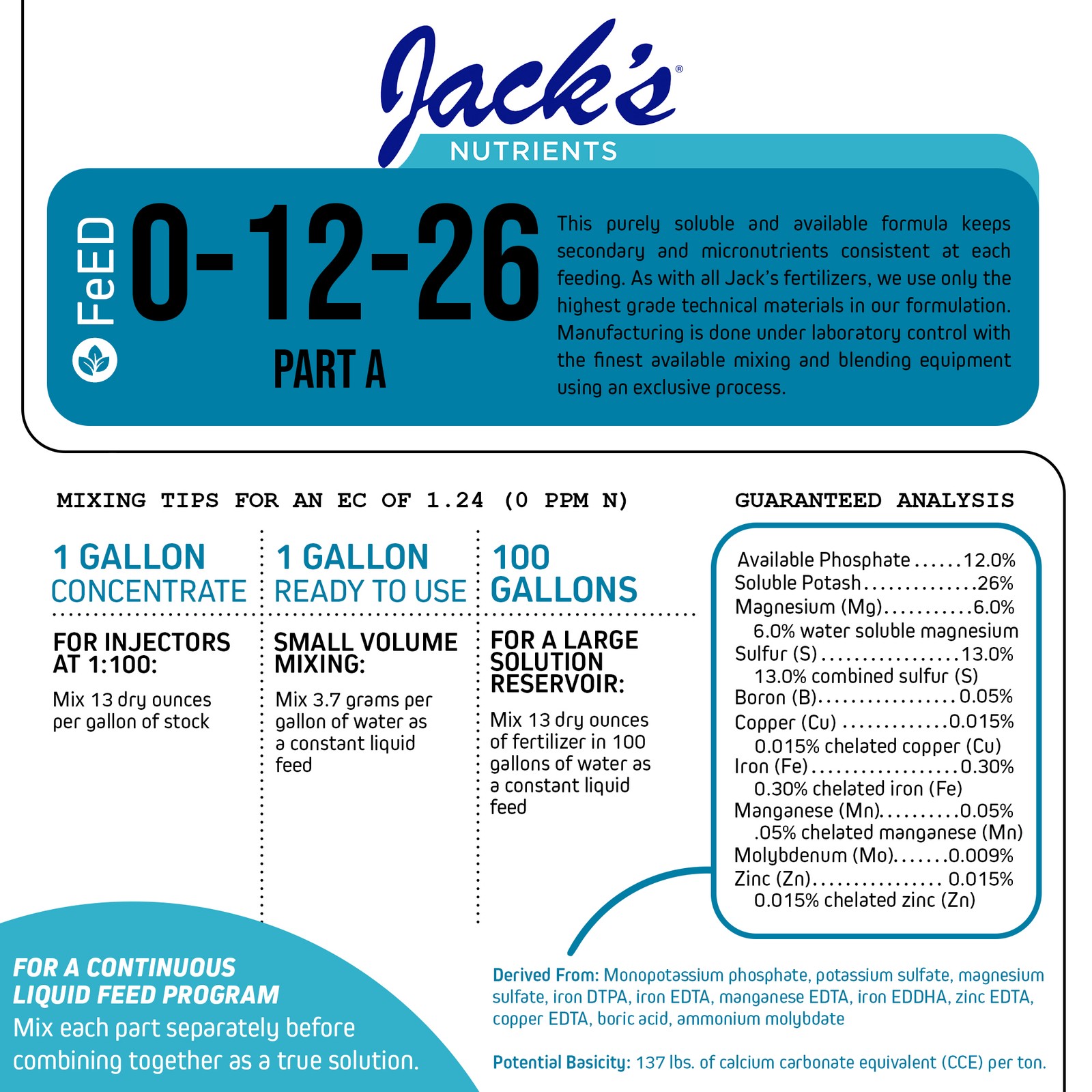 Jack’s Nutrients 0-12-26 Part A Water-Soluble Fertilizer, 2.2lbs
