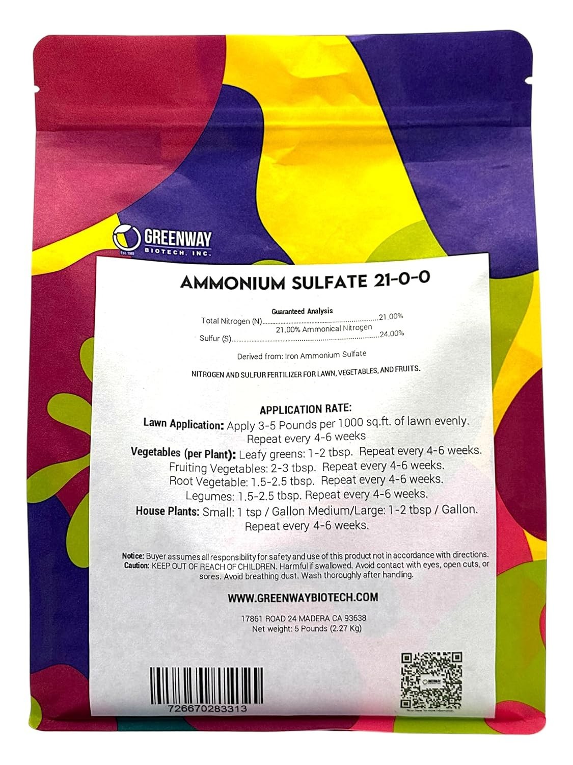 Greenway Biotech Ammonium Sulfate 21-0-0 Fertilizer (5 Pounds)
