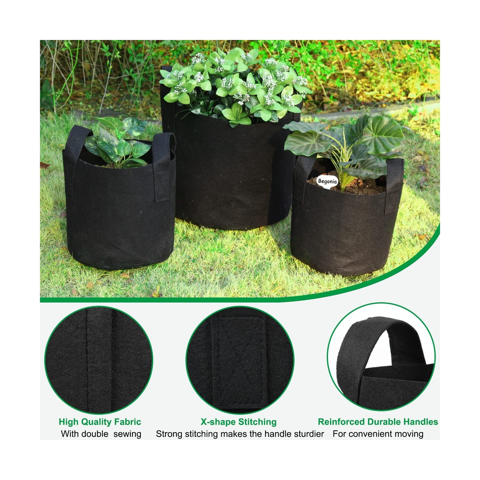 JERIA 12-Pack 10 Gallon Grow Bags, 300G Thickened Nonwoven Gard… USA FAST SHIP