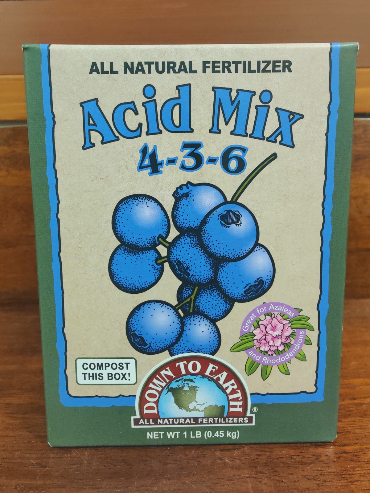 Down To Earth Acid Mix 4-3-6 All Organic Fertilizer 1lb/.45kg. Small Box.