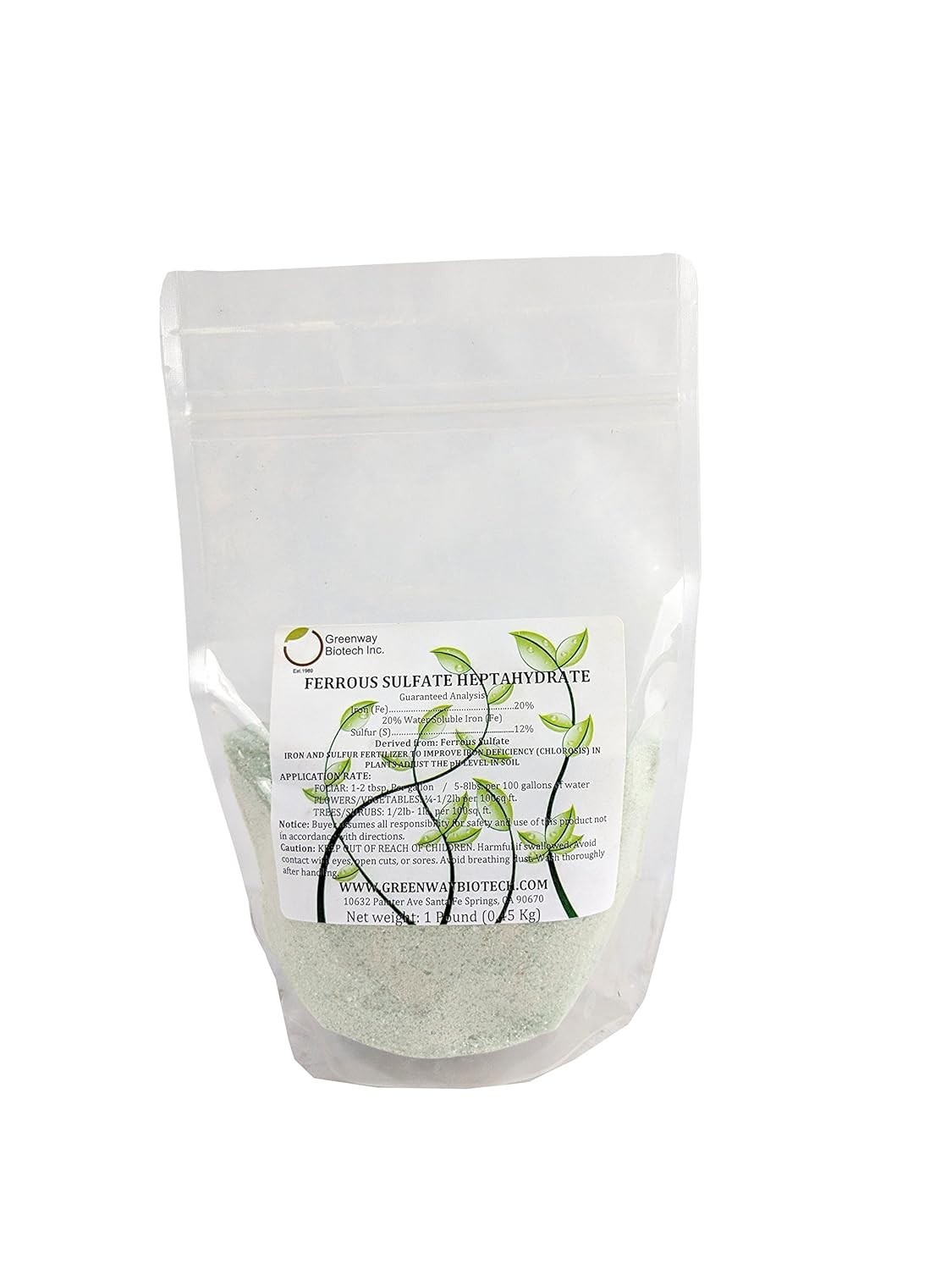 Water Soluble Ferrous Sulfate Heptahydrate – 1 lb Organic Fertilizer for Growth