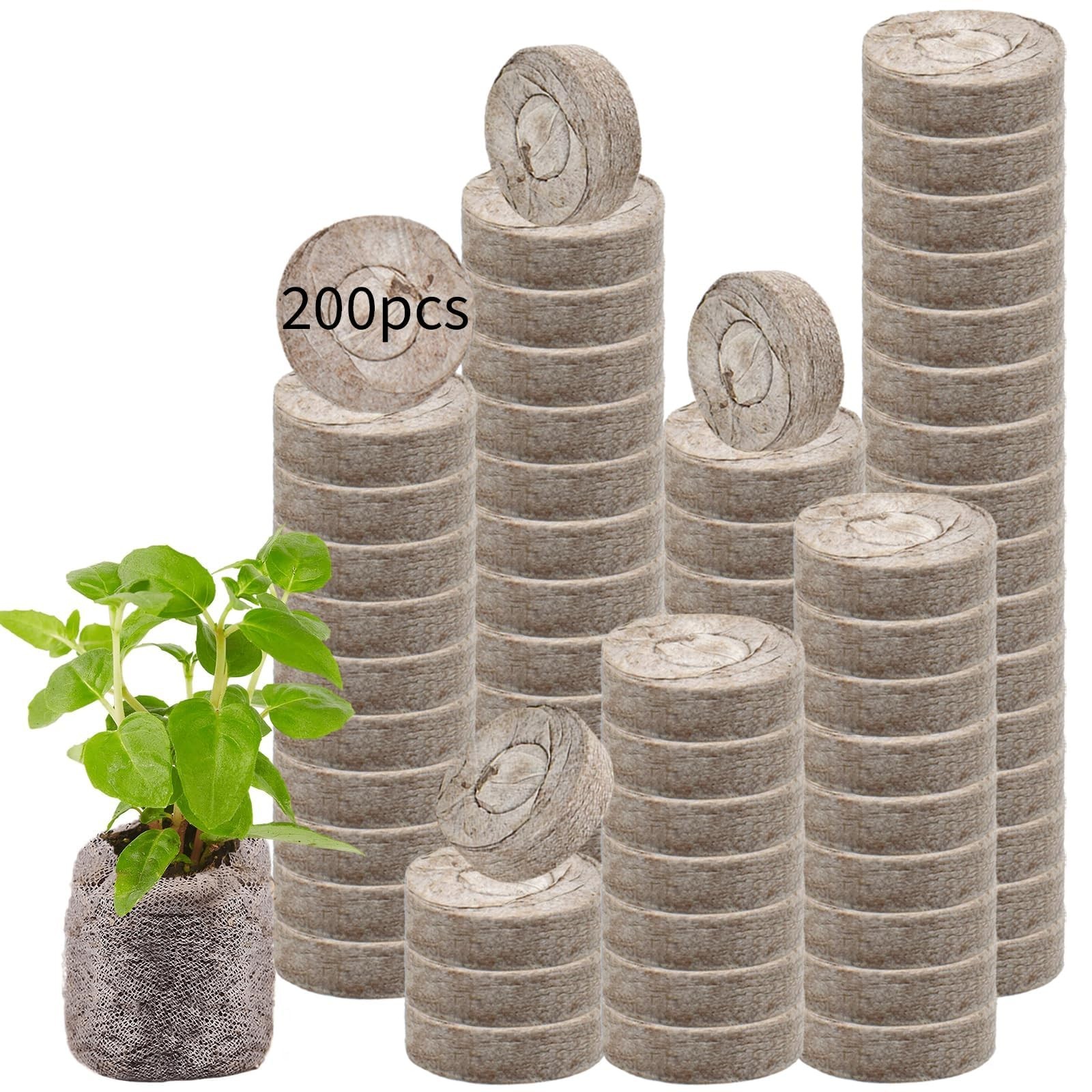 200 Pcs 30mm Seed Starter Peat Pellets, Compressed Soil Pods for Garden Seeds &