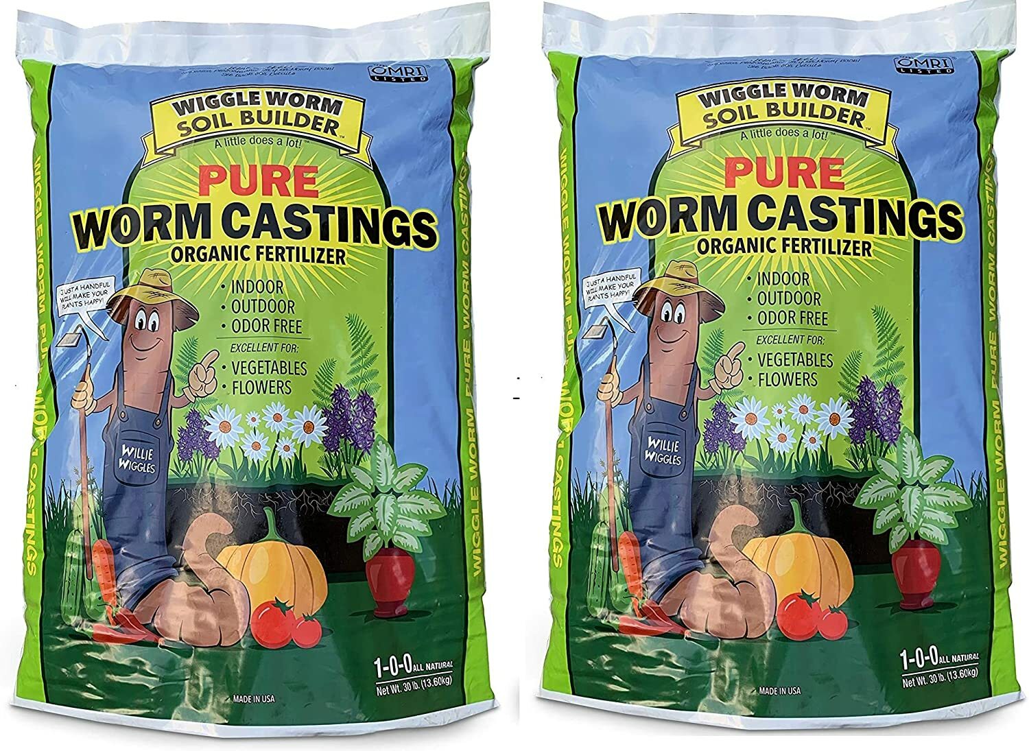 Worm Castings Organic Fertilizer, WIGGLE WORM Soil Builder, 30-pounds(2-Pack)