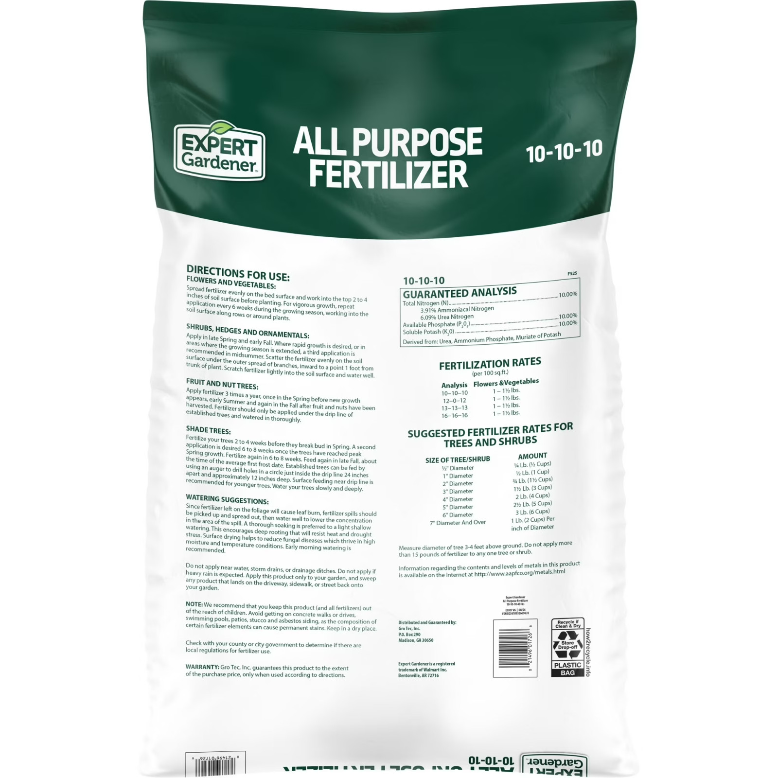 Expert Gardener All Purpose Plant Food Fertilizer 10-10-10 Formula 40 lb Bag New