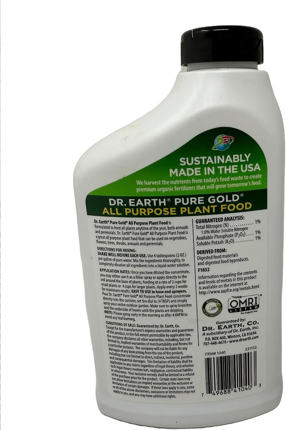 Dr. Earth Pure Gold All Purpose Liquid Plant Food 24 oz Concentrate