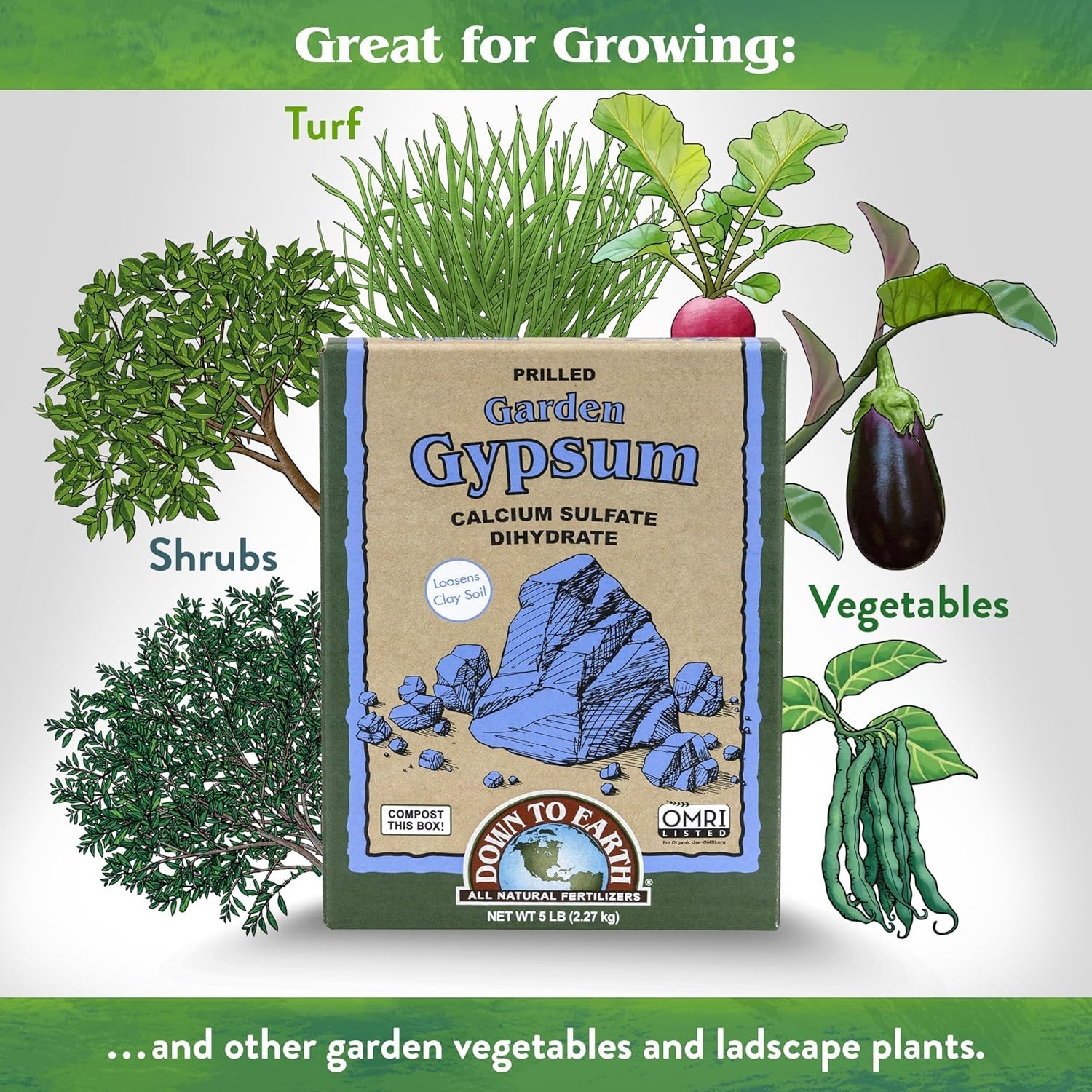 Organic Prilled Garden Gypsum – 5 lb Calcium Sulfate for Clay Soil Improvement
