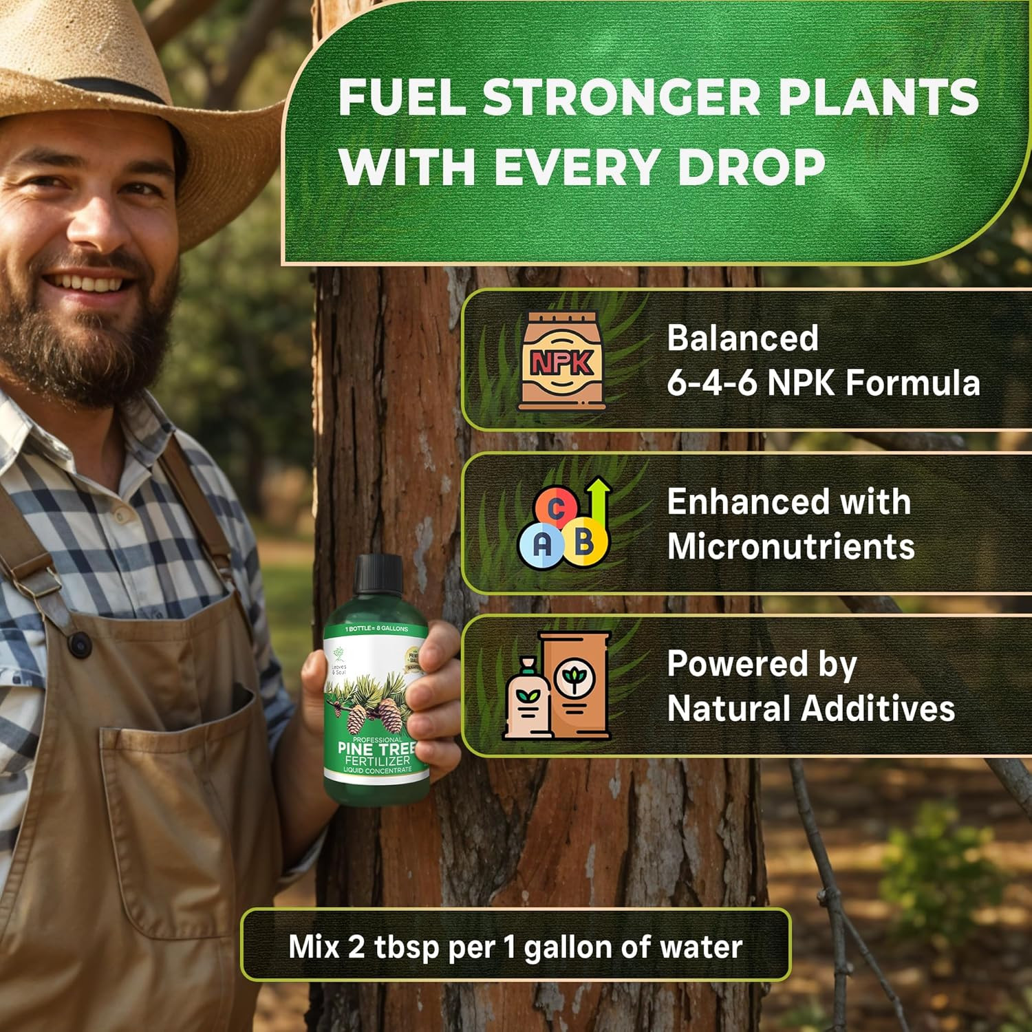 Professional Pine Tree Fertilizer Liquid Concentrate – 6-4-6 Blend for Pine, Gar