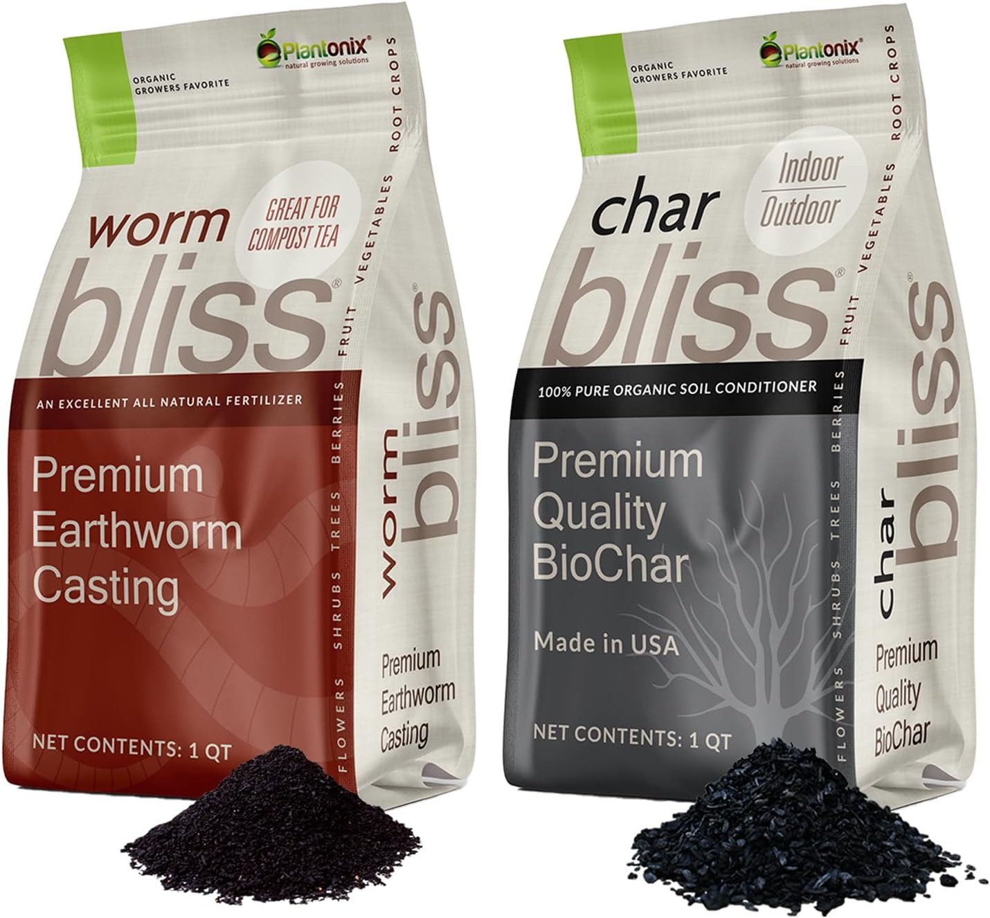 Organic Worm Castings & Biochar Soil Amendment Fertilizer Plants 1 Qt