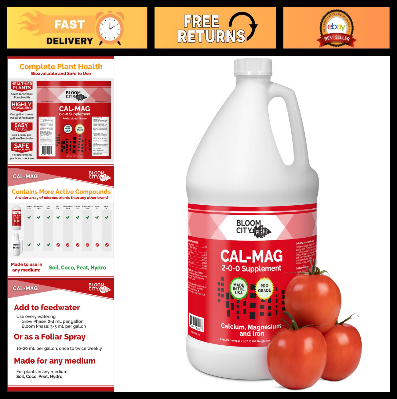 Ultra Pure Cal-Mag Fertilizer 1 Gallon – Boost Calcium, Prevent Blossom End Rot,