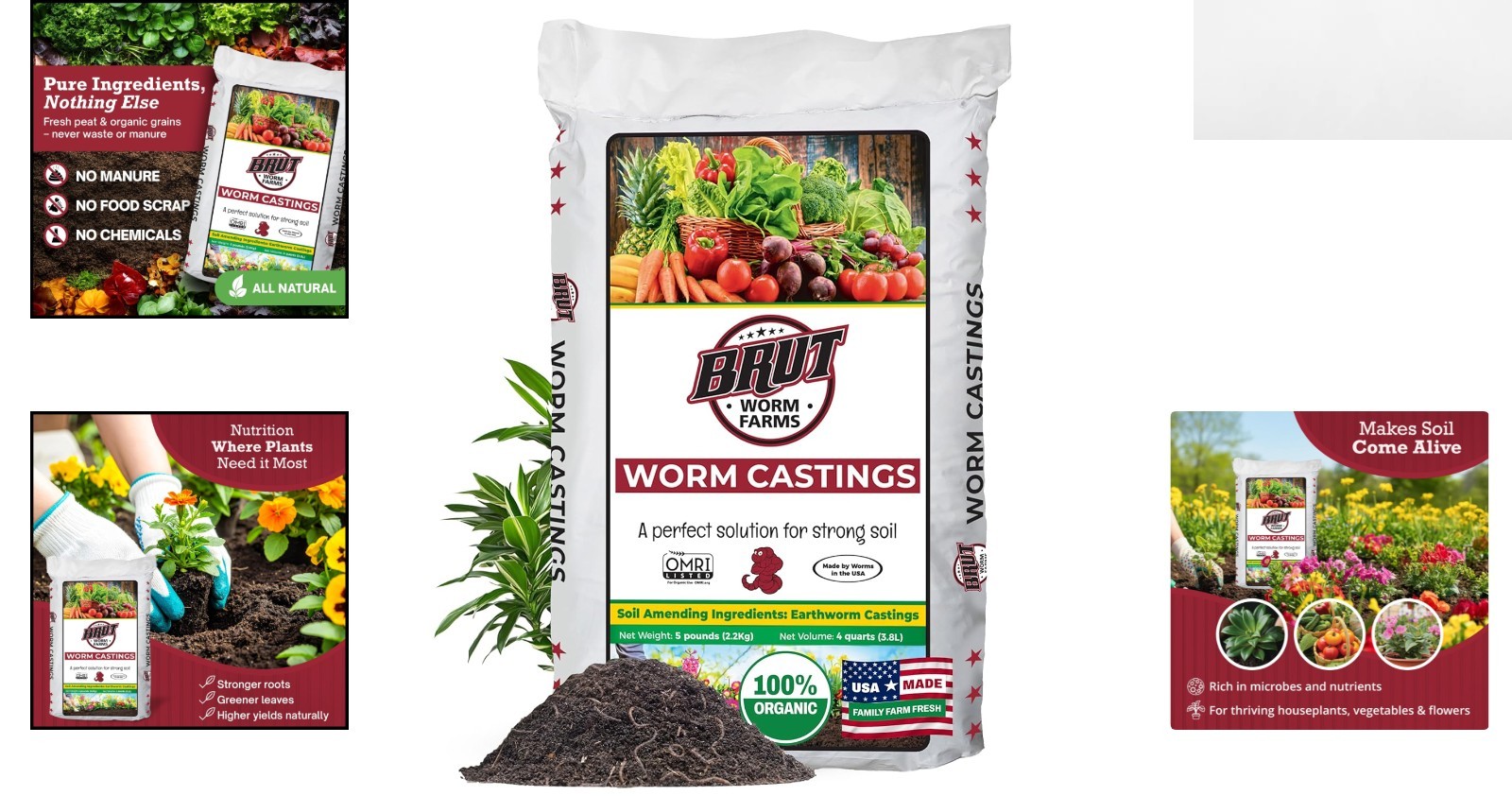 5 LB Brut Organic Worm Castings – Plant Food for Lush & Vibrant Growth