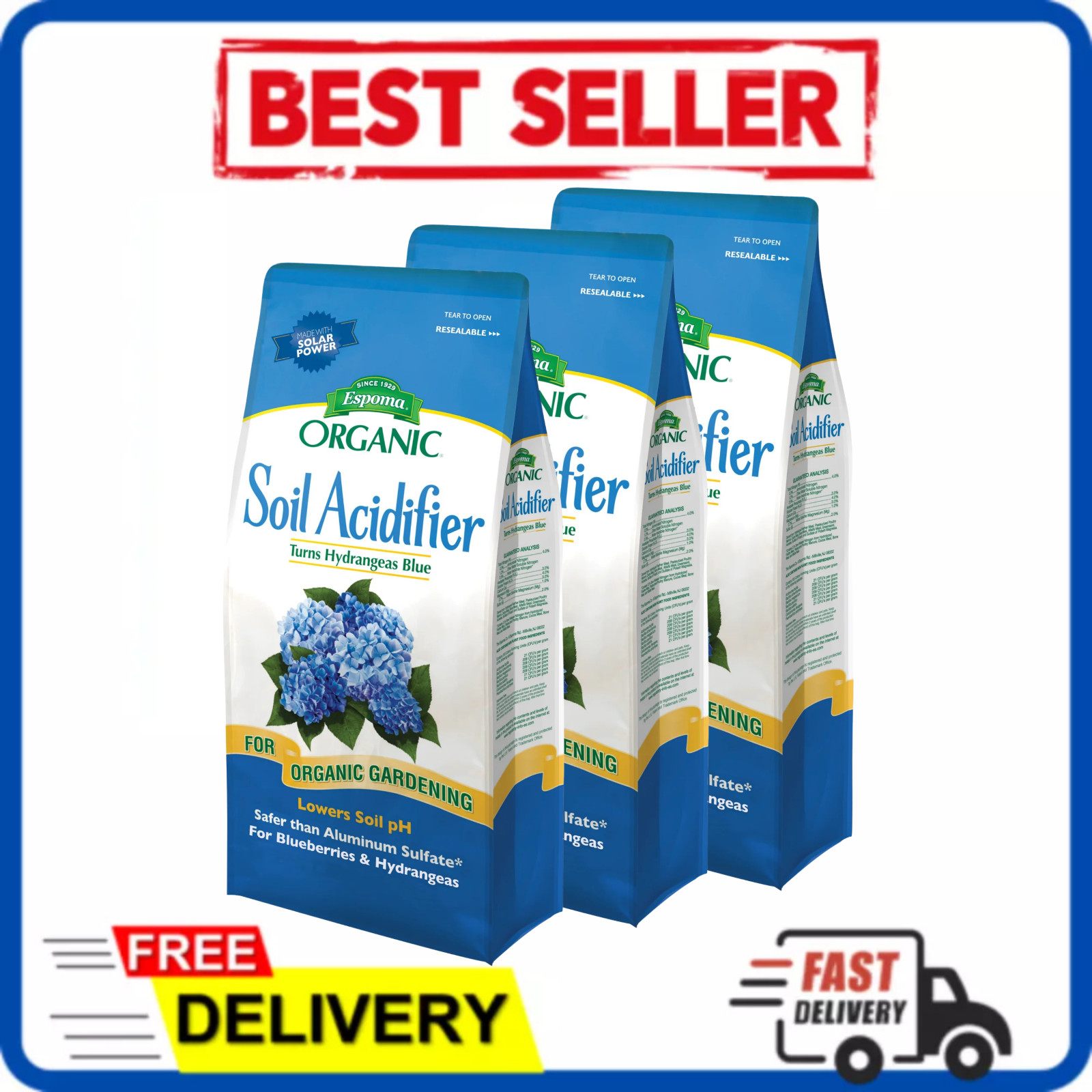Espoma Organic Soil Acidifier 6 lb Bag Lowers pH for Hydrangeas 18 lbs (3 Pack)