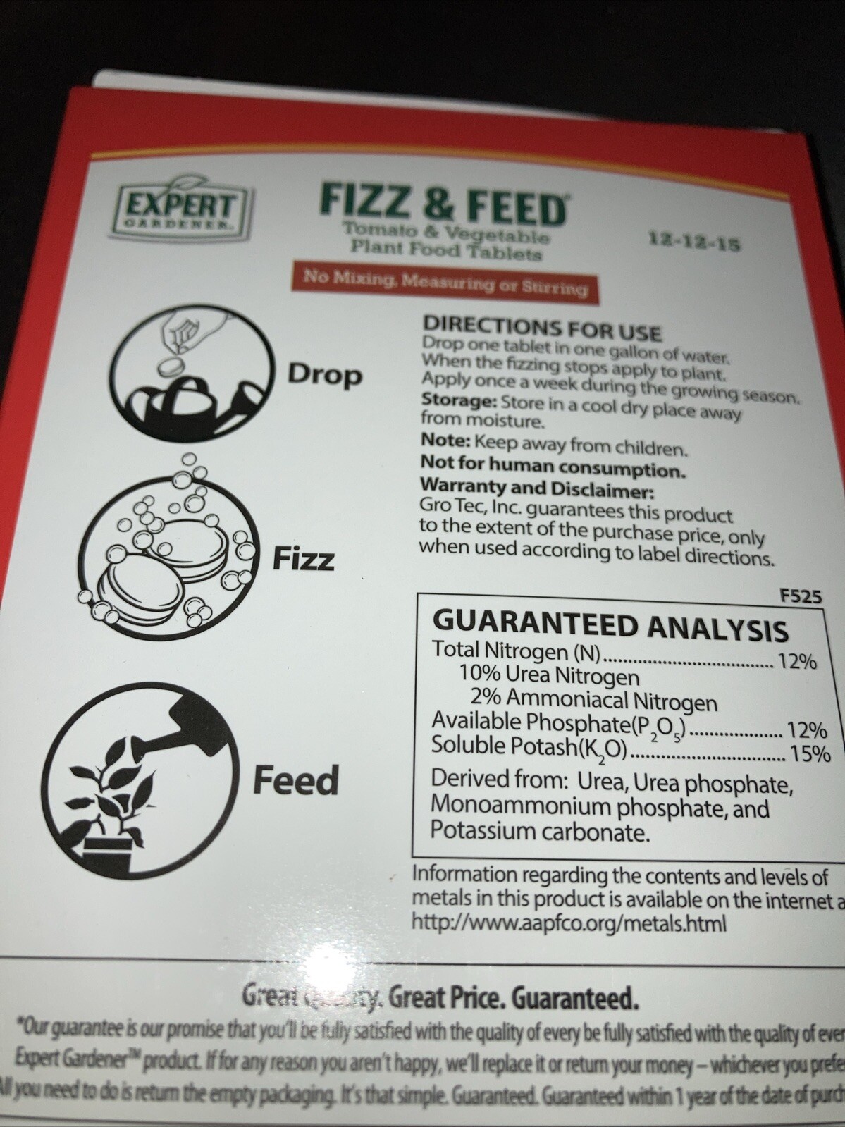 Expert Gardener Fizz and Feed, Tomato and Vegetable Plant Food Tablets, 12-12-15