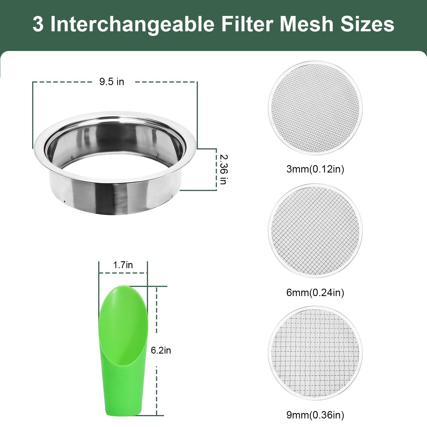 Soil Sifter Garden Sieve Stainless Steel Set, with 3 silver