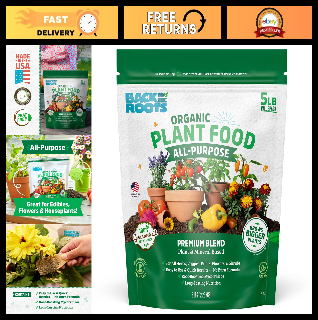 Organic All-Purpose Plant Food 5 lb – Premium Vegan Blend with Kelp & Mycorrhiza