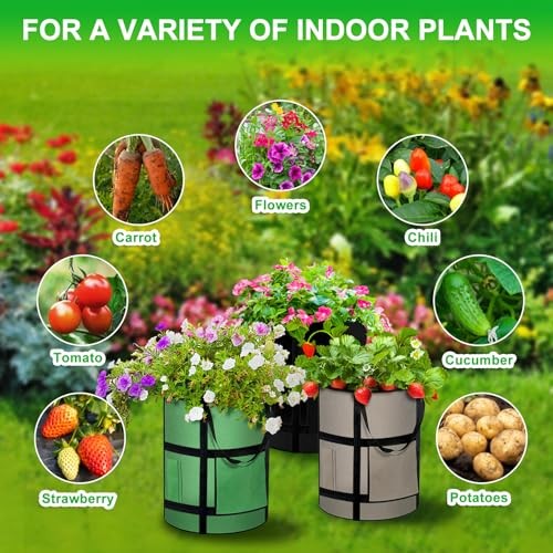 6PK 10 Gallon Potato Grow Bags – Heavy Duty Nonwoven Garden Pots w/ Viewing Wind