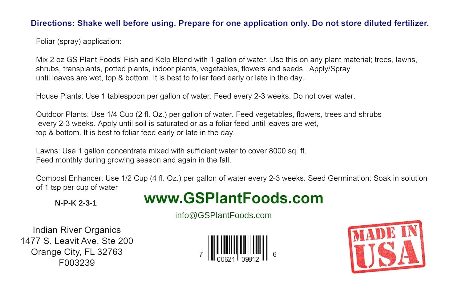 1 Gallon OMRI Listed Fish & Kelp Blend – Natural Organic Fertilizer for Yields