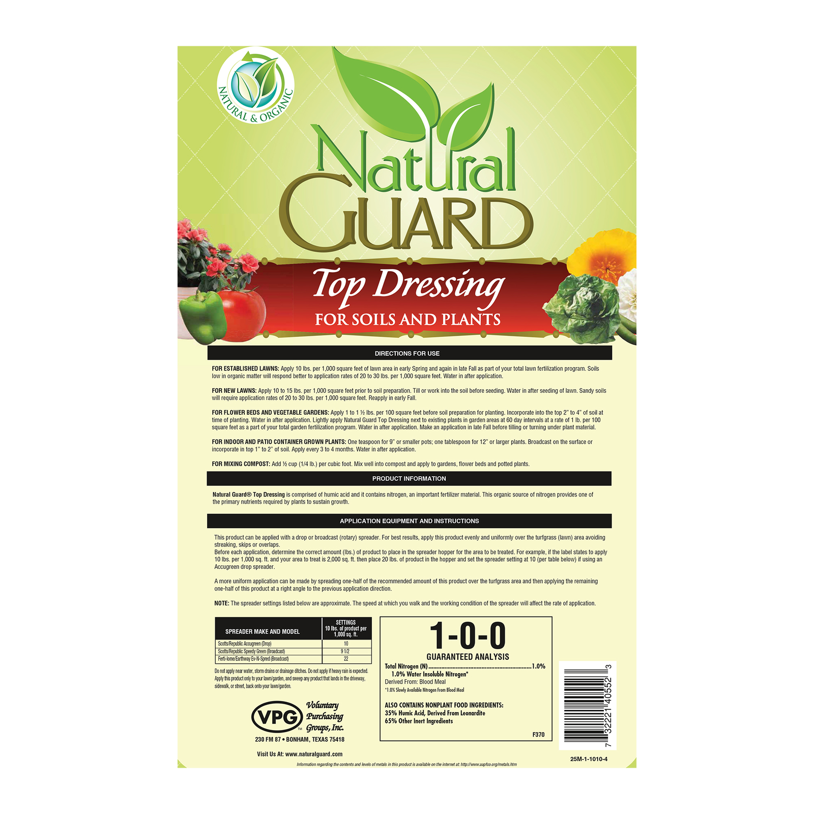 Natural Guard Organic Top Dressing For Soils and Plants, 20 Pound Bag