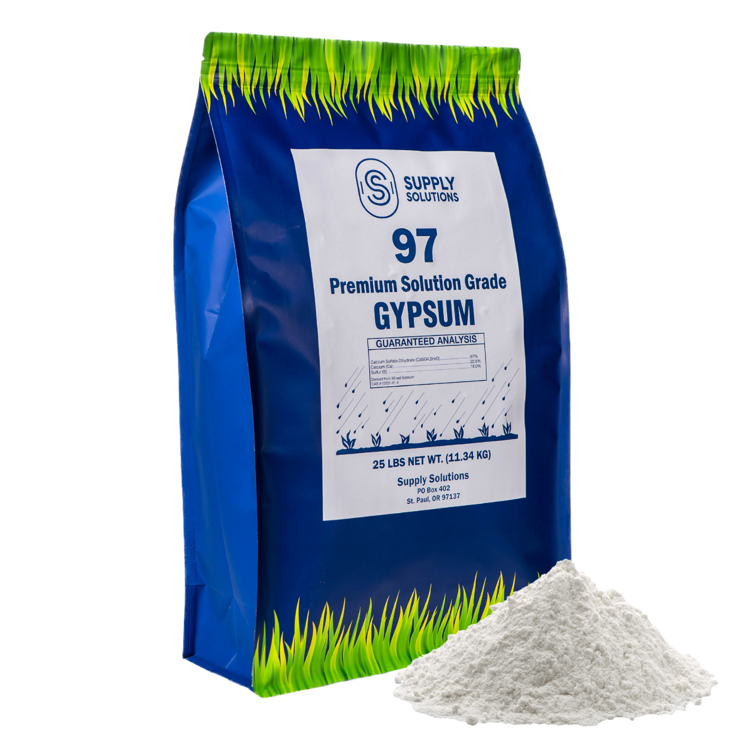 Premium 97 Solution Grade Gypsum – Organic Fast Acting Gypsum for Soil – 25 Lbs