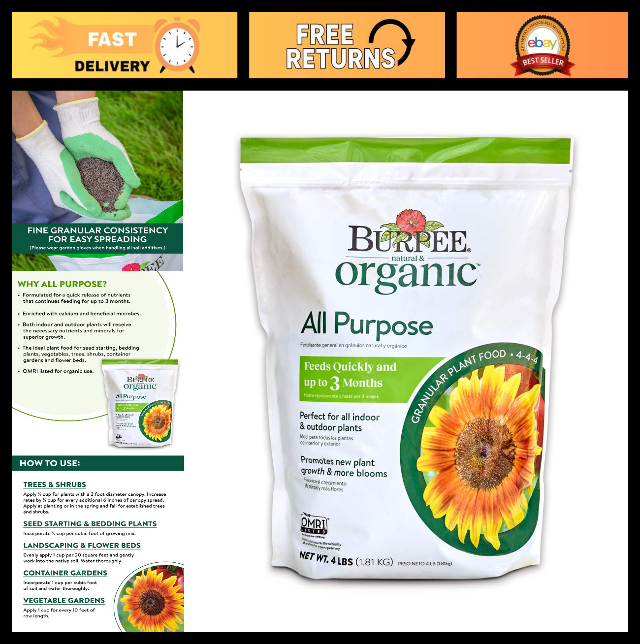 Organic Granular Plant Food 4lb – Ideal for Vegetable & Flower Gardens, Seed Sta