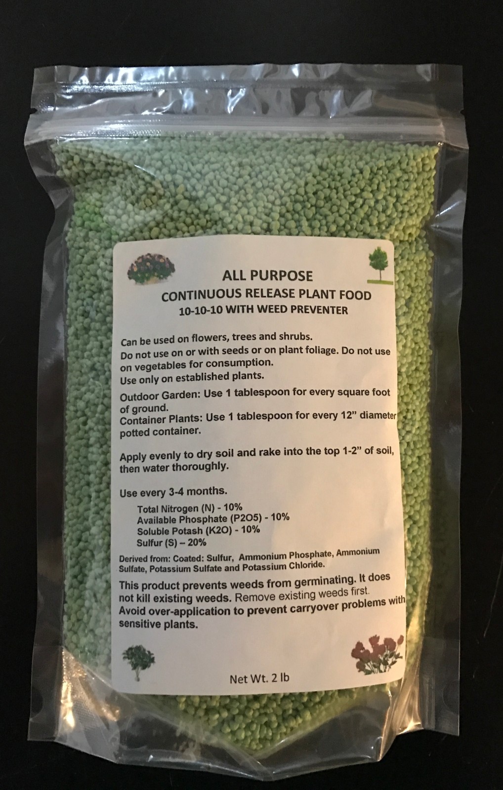 Fertilizer Continuous Release 10-10-10 w/weed prevent 2 lb bag Flower,Tree,Shrub