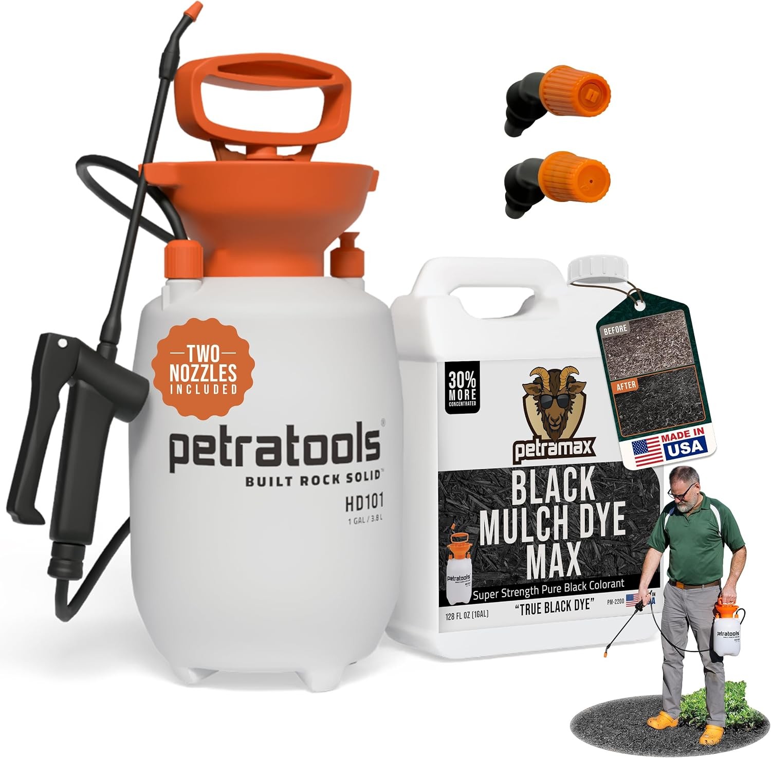 PetraTools Black Mulch Dye with Sprayer Landscaping Bundle – 1 Gallon Black