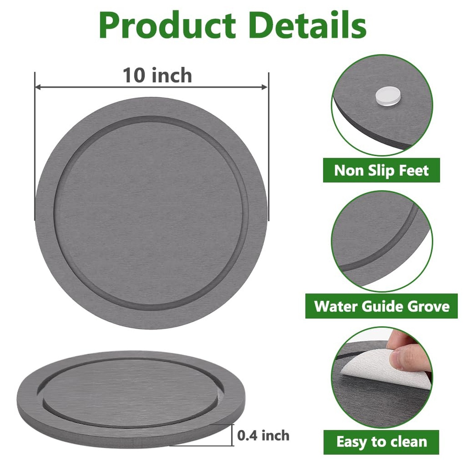 Plant Saucer for Indoors, 2 Pack 10 Inch, Instantly Dry Diatomaceous Earth Pl…