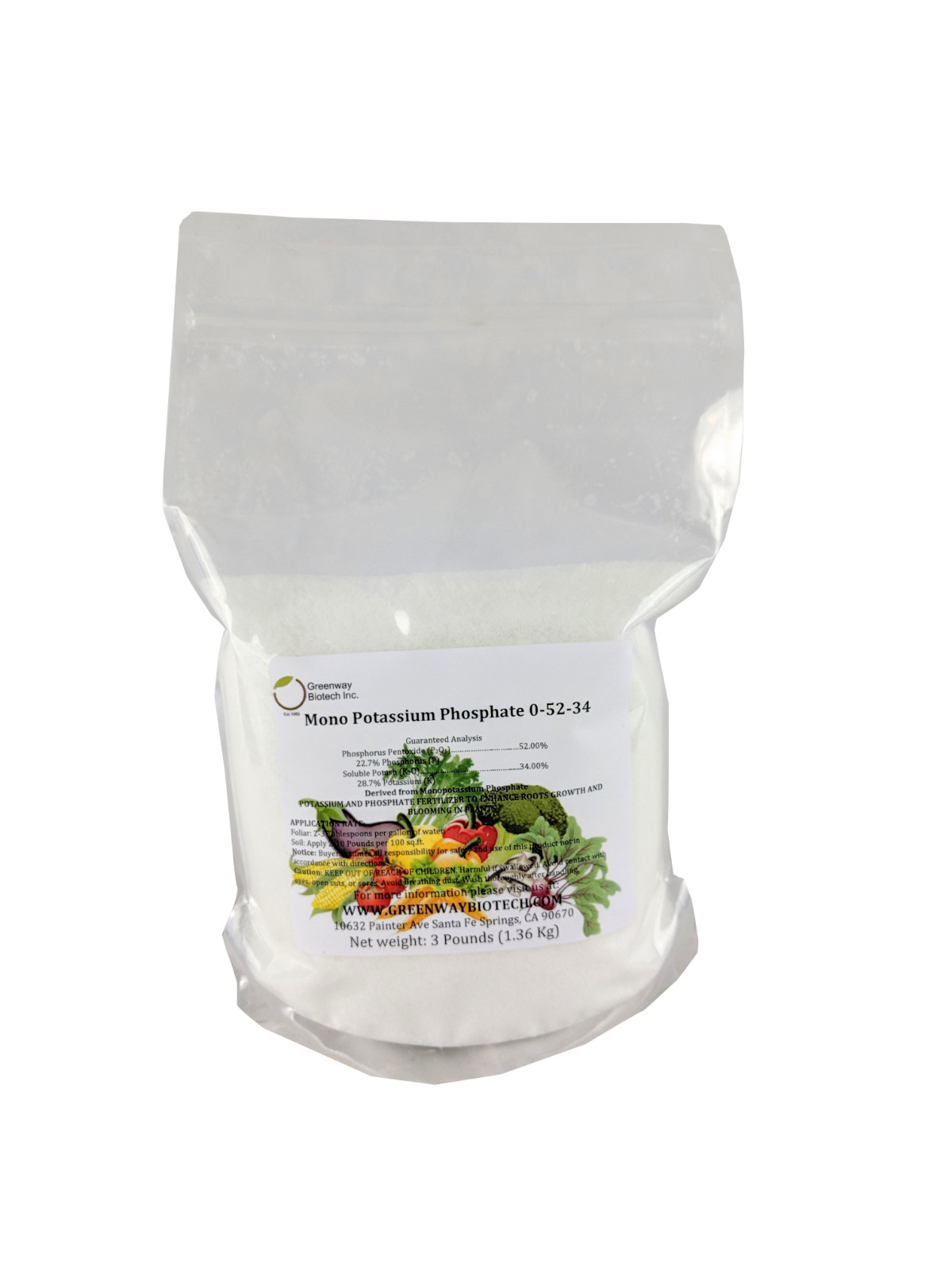 Monopotassium phosphate MKP 0-52-34 Soluble MonoPotassium Phosphate 3 Pounds