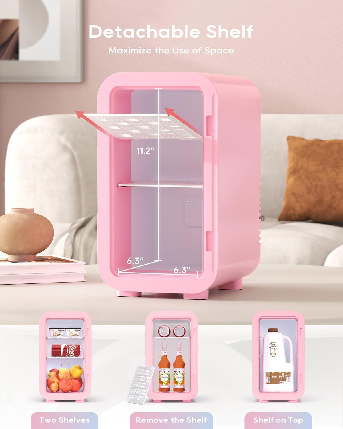 Mini Fridge, 6 Liter/8 Can Skincare Fridge, 110V AC/DC Portable Thermoelectric C
