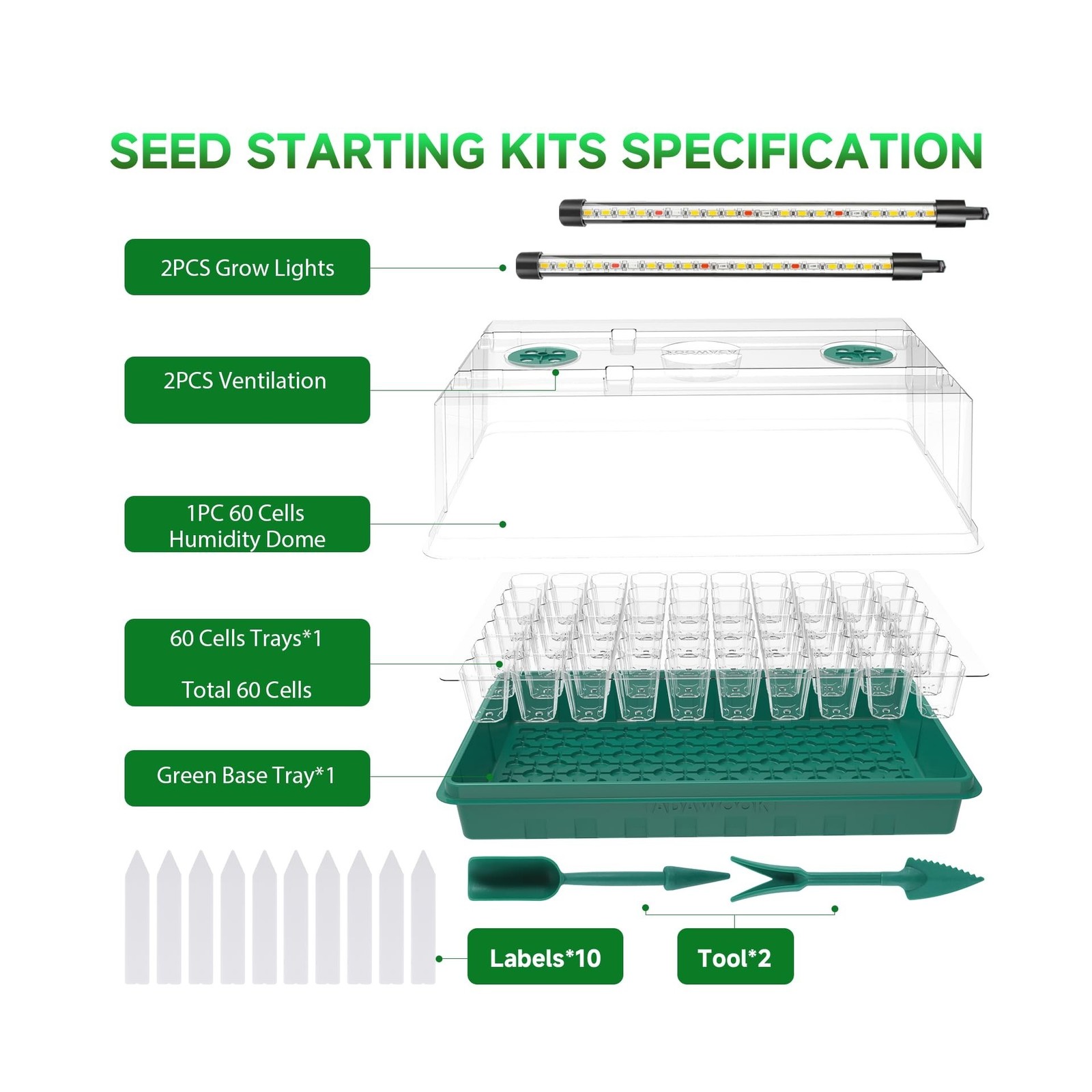 60 Cells Seed Starter Trays with Grow Lights, Color Change Grow… FAST USA SHIP