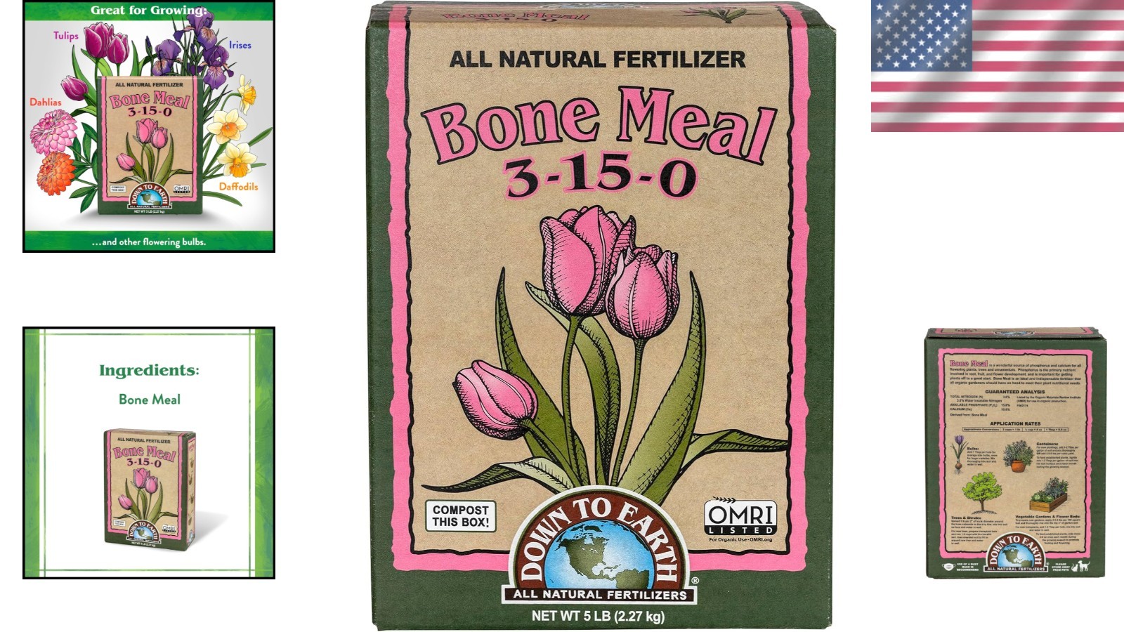 Down to Earth 5 lb Organic Bone Meal – Supports Flowering Plants & Bulbs 3-15-0