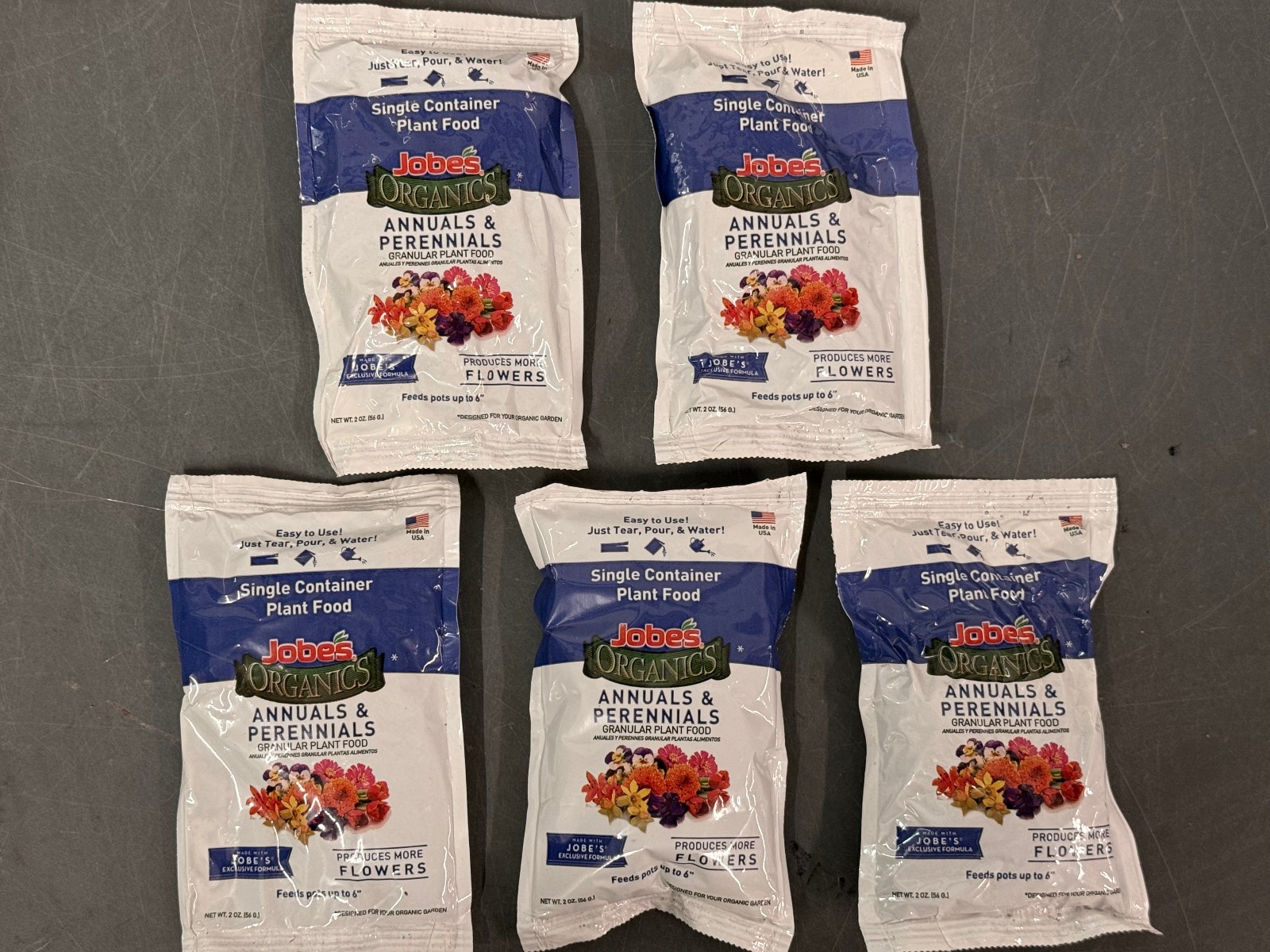 (5) Jobe’s 2 oz Single Container 3-5-4 Annuals & Perennials Granular Flower Food