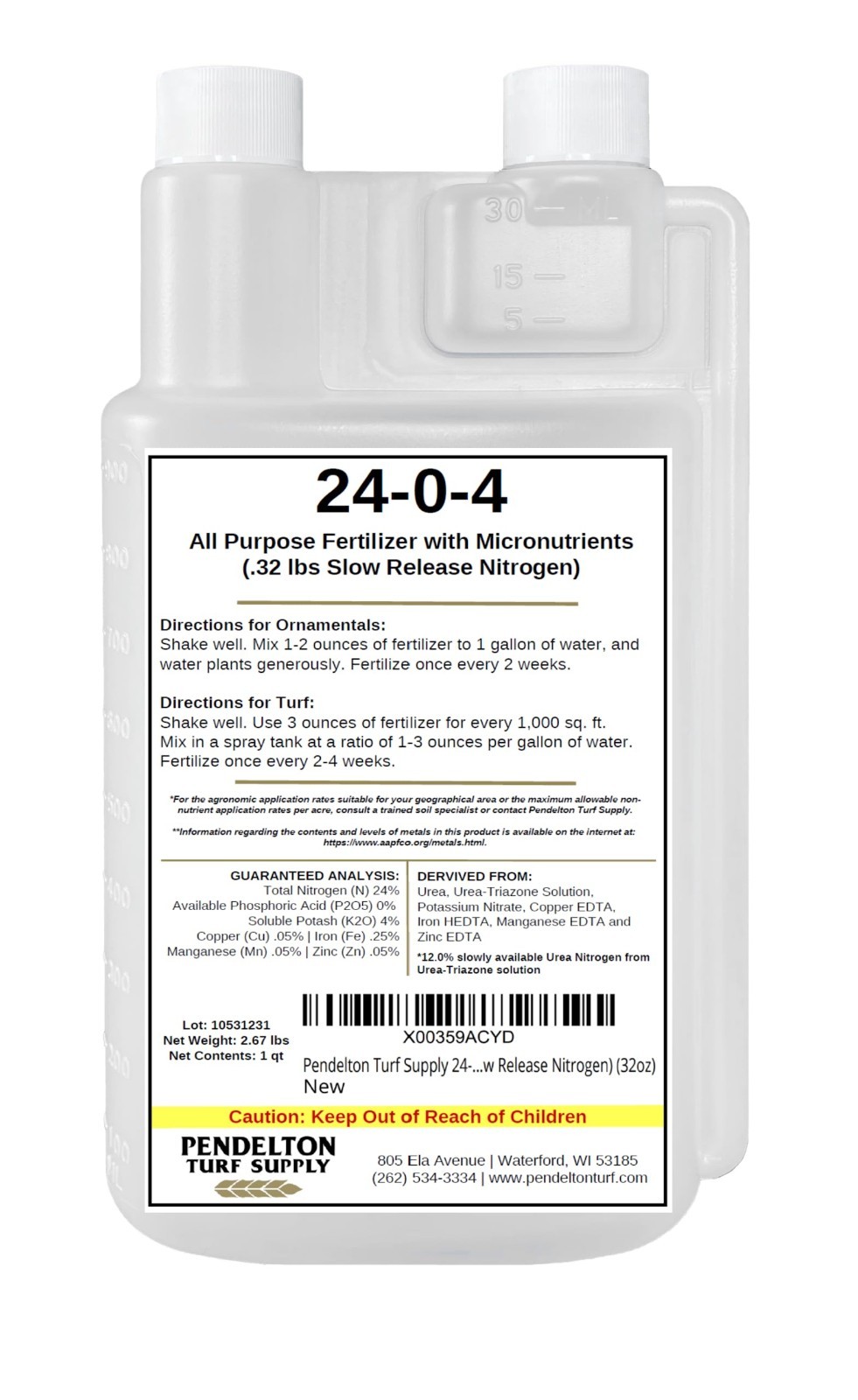 All-Purpose Liquid Fertilizer 24-0-4 with Micronutrients – 32oz Slow Release Nit