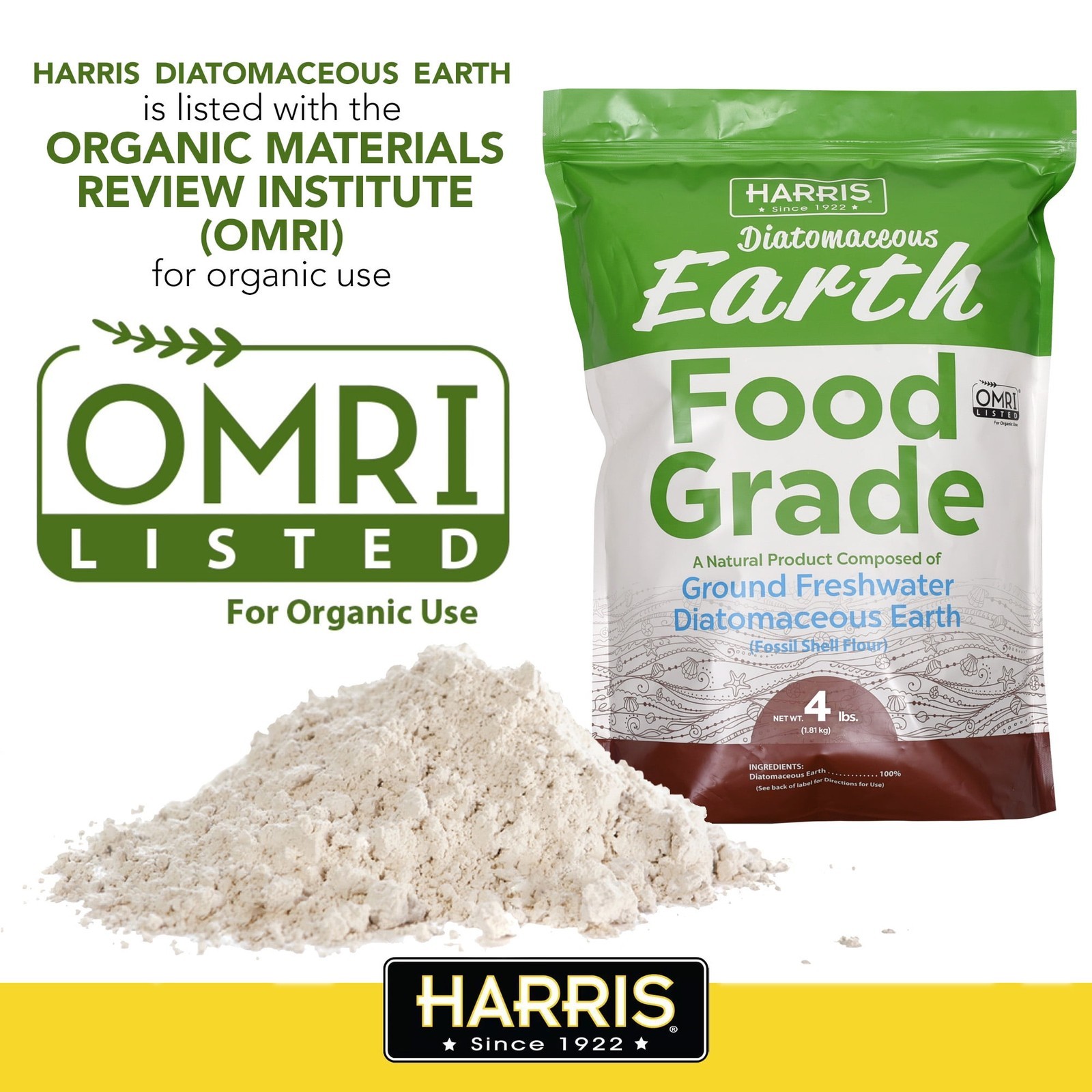 Food Grade Diatomaceous Earth Powder OMRI Listed Organic Use 4lb Bag