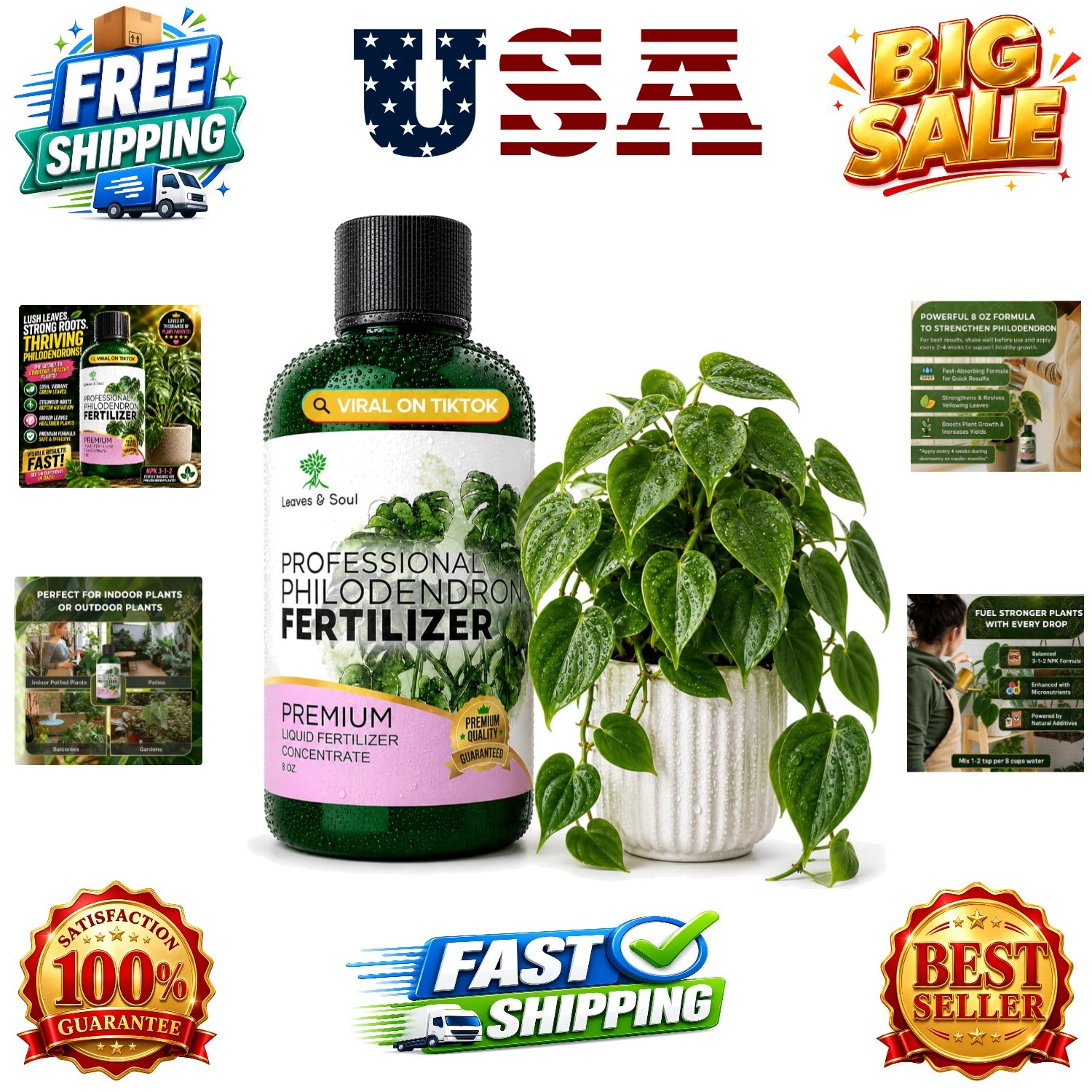 Professional Philodendron Fertilizer Liquid 3-1-2 Concentrate 8 oz, Philoden…