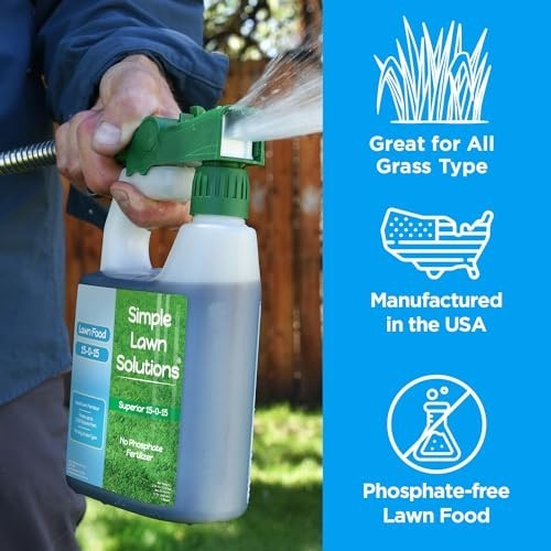 15-0-15 Liquid Lawn Fertilizer – All Season Grass Food with Humic & Seaweed – 32