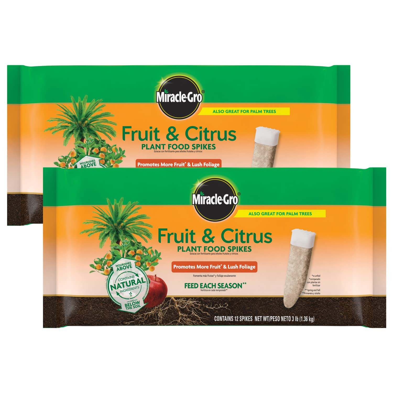 Miracle-Gro Fruit & Citrus Plant Food Spikes, 12 Spikes, 3 Lb. | 10-15-15 NPK