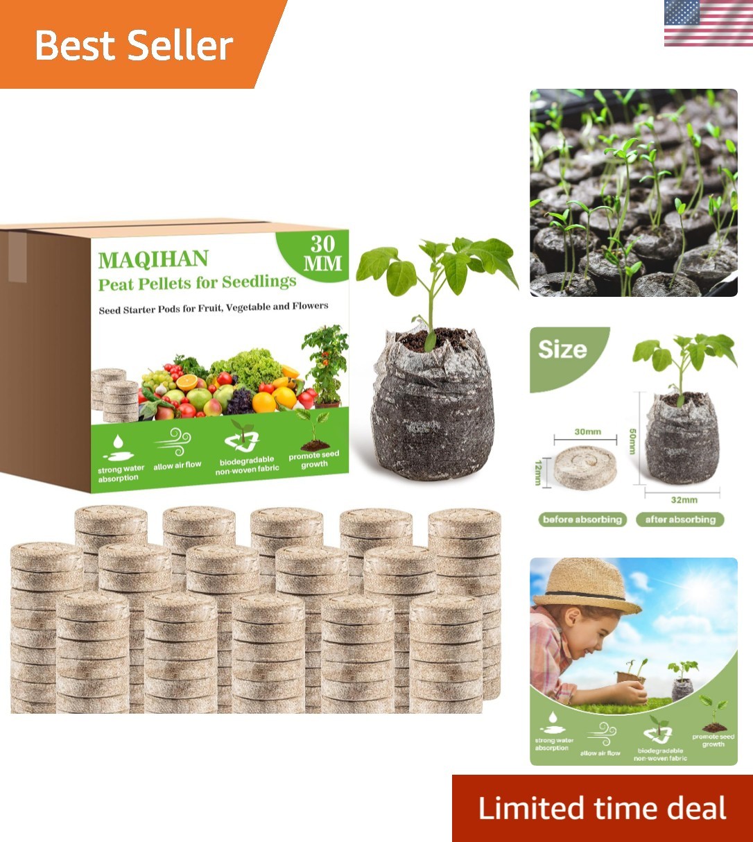 50PCS Peat Pellets for Seedlings – 30MM Seed Starter Pellets Peat Pods for St…
