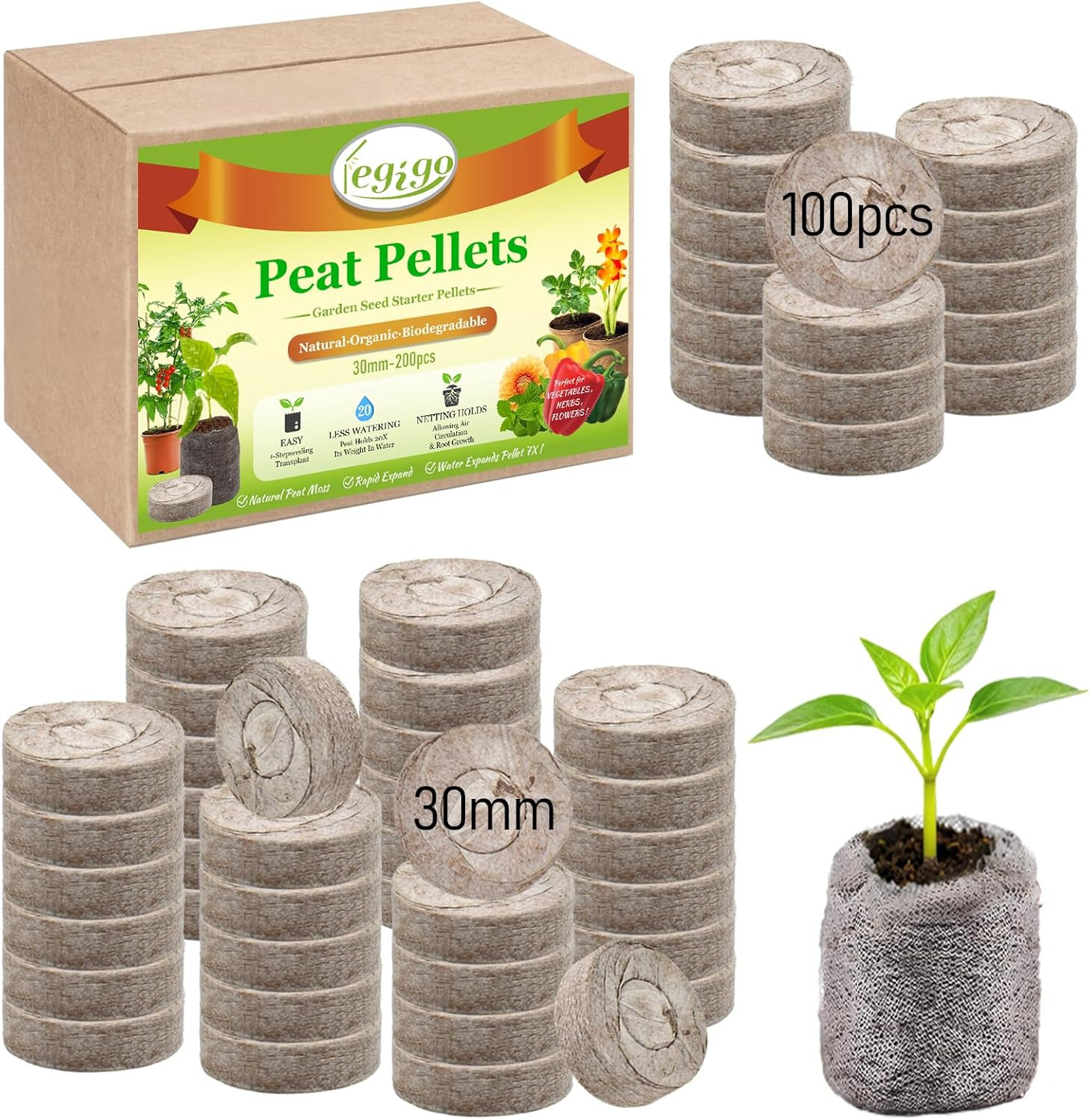 Legigo 100 PCS 30Mm Peat Pellets Seed Starter Soil, Compressed Seed Starting Pod