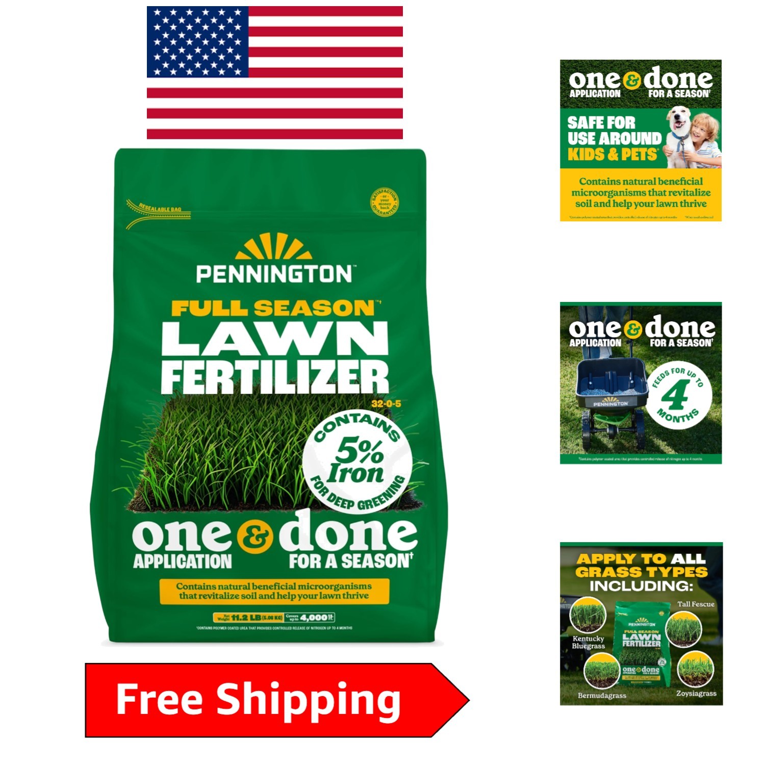 One-Application Full Season Fertilizer 32-0-5 11.2lb for Healthy Green Grass